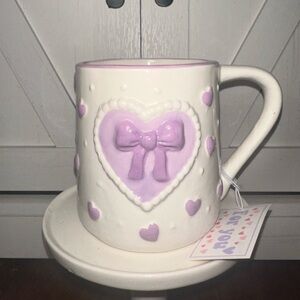 Purple Croquette Bow Embossed Mug with Heart Design